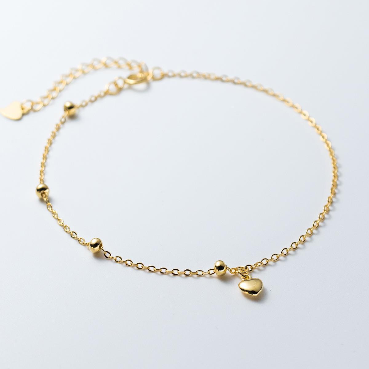 Pulsera con dije de corazón en forma de corazón con cuentas redondas de oro de 18 quilates y plata 925, juego de 10