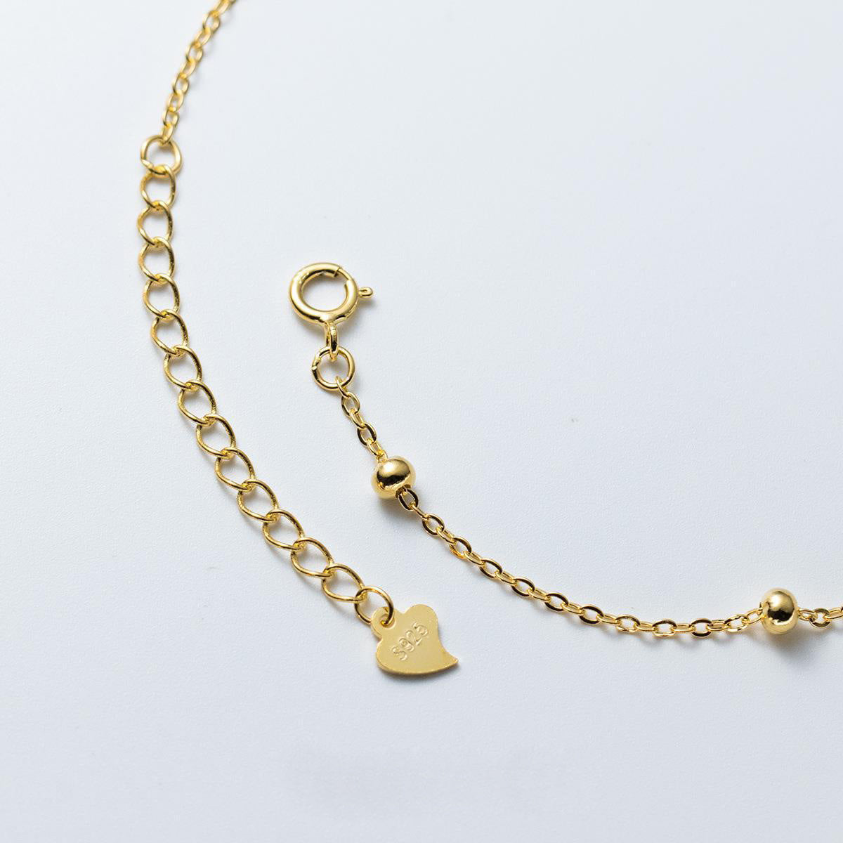 Pulsera con dije de corazón en forma de corazón con cuentas redondas de oro de 18 quilates y plata 925, juego de 10