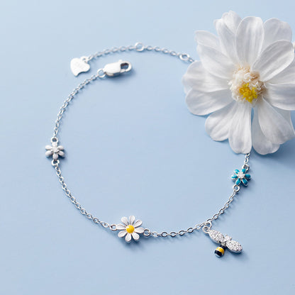 925 sterling silver sweet daisy flower bee zircon charm bracelet Set of 5