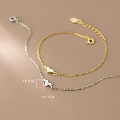 Pulseras ajustables con cadena de mini corazón de amor minimalista de plata de ley 925, juego de 10