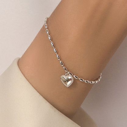 Silver 925 rice beaded chain heart pendant bracelet Set of 5