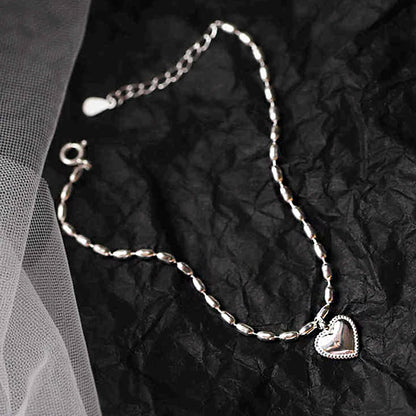 Bracelet pendentif coeur chaîne perles de riz en argent 925 Lot de 10