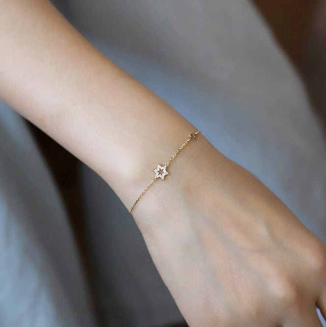 Pulsera con estrella hexagrama de seis puntas en oro y plata de ley 925. Juego de 10