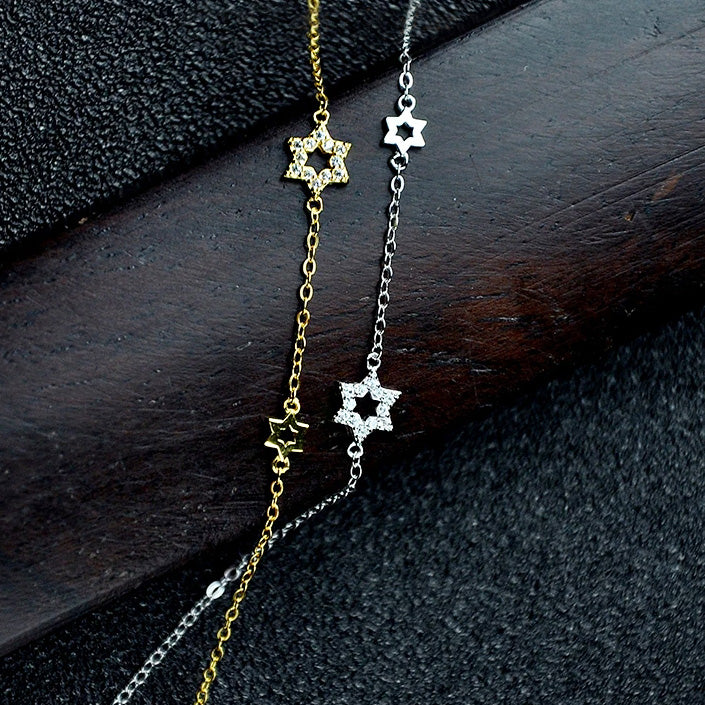 925 sterling silver gold six-pointed hexagram star bracelet Set of 5