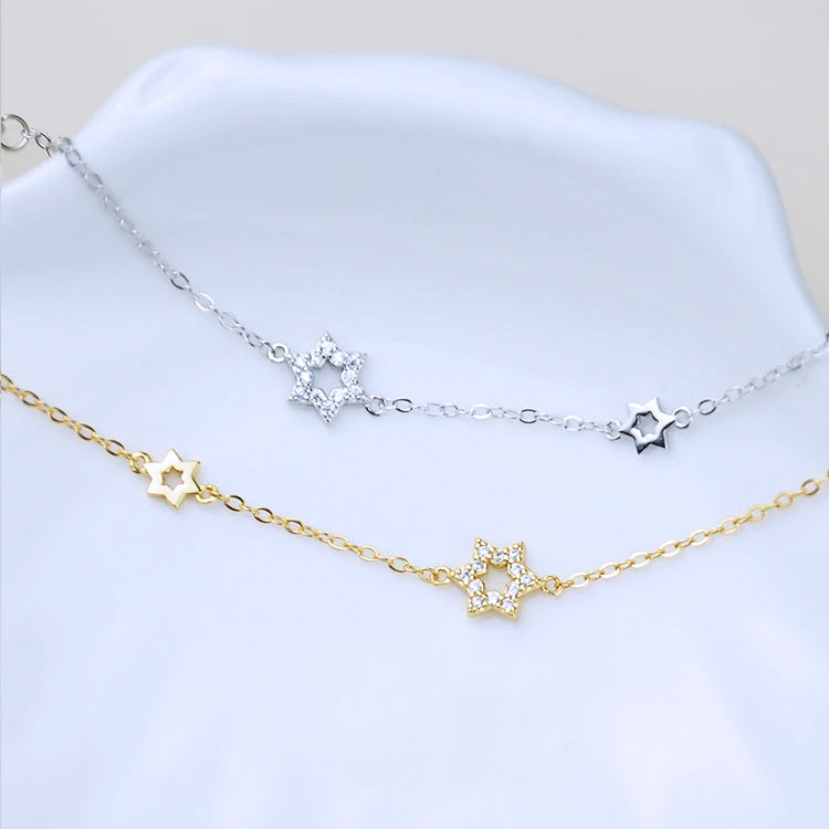 925 sterling silver gold six-pointed hexagram star bracelet Set of 5