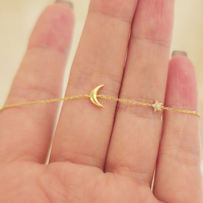 Pulsera con dije de estrella y luna de plata de ley 925 a granel, juego de 10