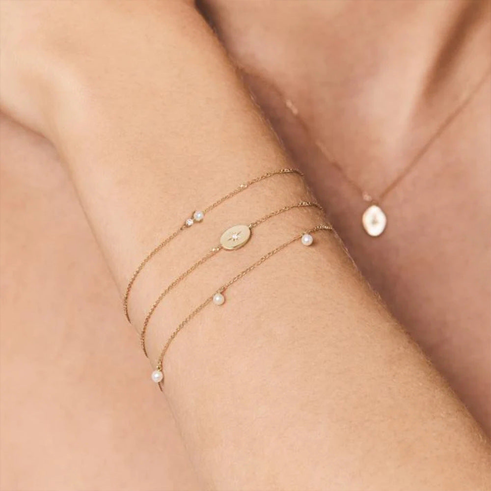 Pulsera con colgante de disco de circonita y estrella de Plata de Ley 925 barata, juego de 10