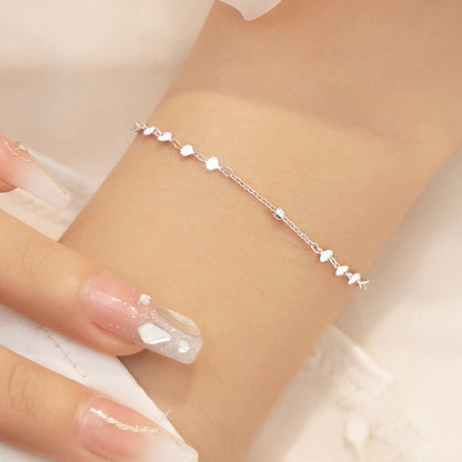 925 sterling silver love heart sequin chain bracelet Set of 5