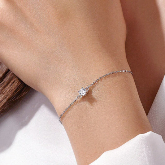 Pulsera de cadena fina con circonita cúbica única en plata de ley 925, juego de 10