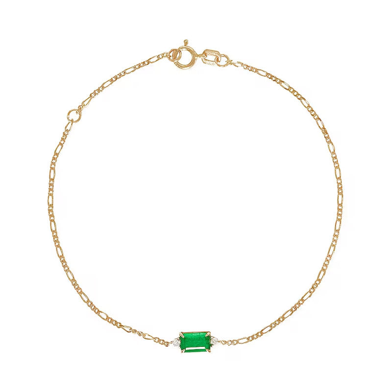 Pulsera de cadena Figaro con circonita verde esmeralda rectangular de plata de ley 925, juego de 10