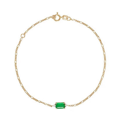 Pulsera de cadena Figaro con circonita verde esmeralda rectangular de plata de ley 925, juego de 10