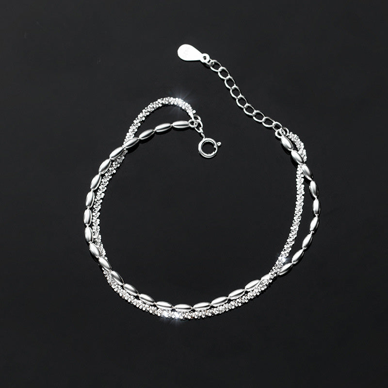 Pulsera de cadena con cuentas de cristal brillante de plata de ley 925, juego de 10