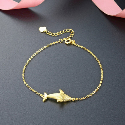 Pulsera con dije de ballena en oro y plata de ley 925. Juego de 10