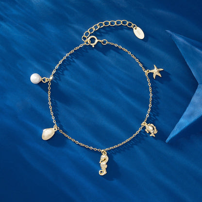 Pulsera con dijes de concha de estrella de mar y caballito de mar en plata de ley 925, juego de 10