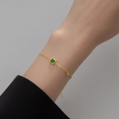 925 silver 18k gold plated green square emerald zircon bracelets Set of 5