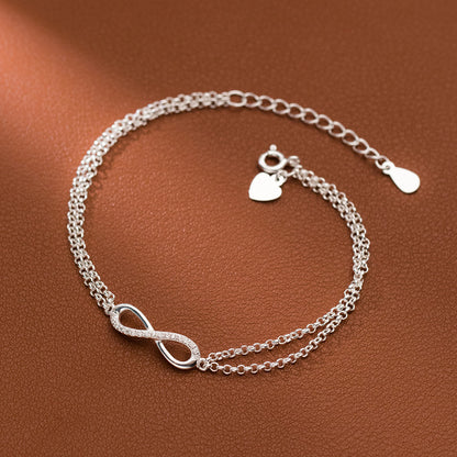 Bracelet double chaîne symbole infini en argent sterling 925 Lot de 10