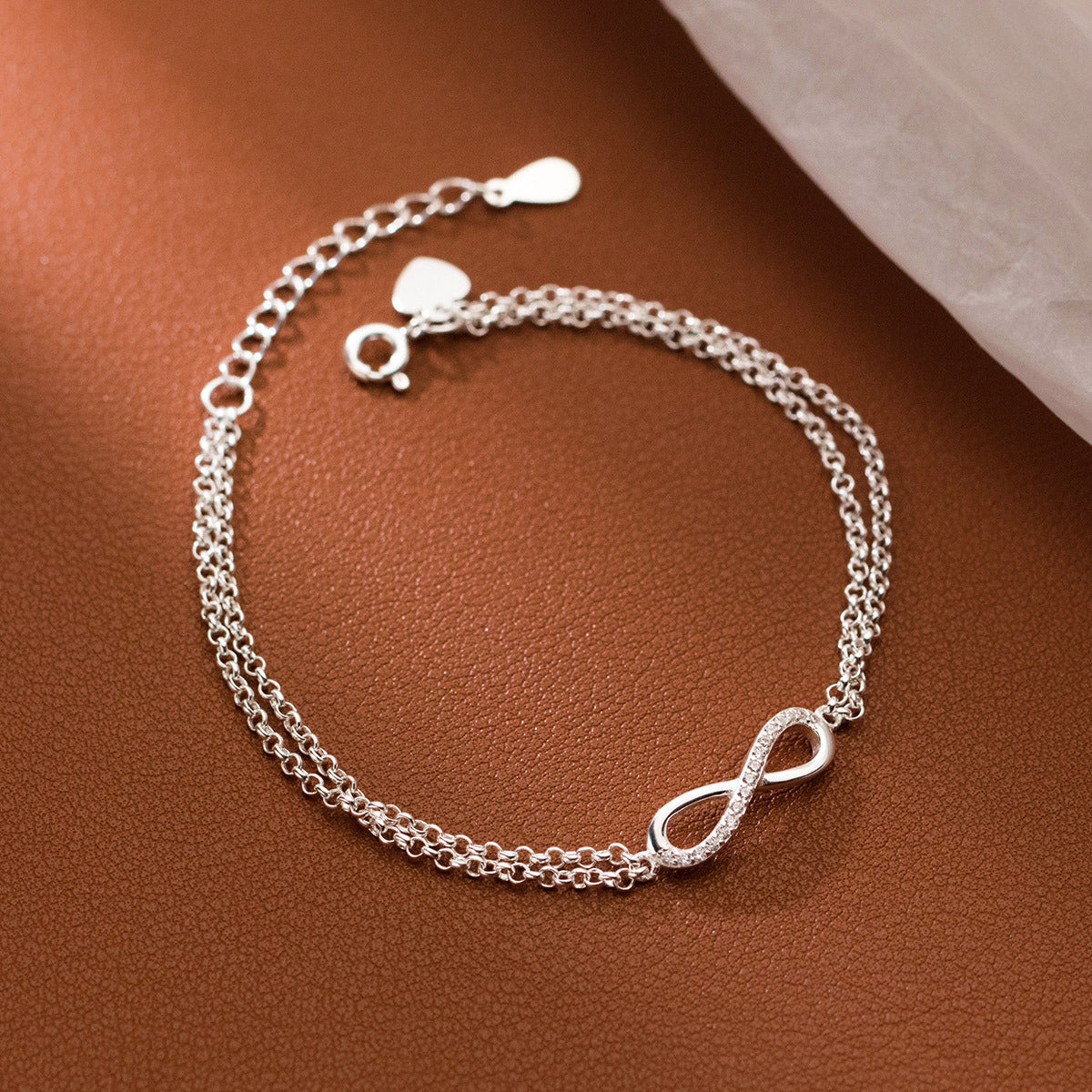 Bracelet double chaîne symbole infini en argent sterling 925 Lot de 10