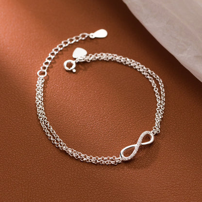 Pulsera de doble cadena con símbolo de infinito en plata de ley 925. Juego de 10