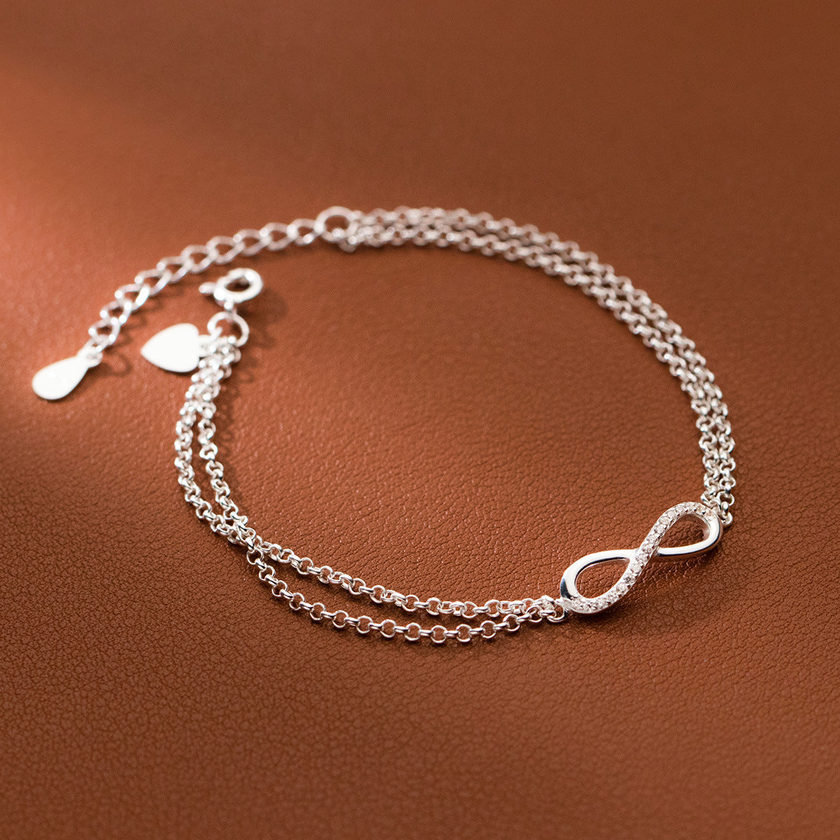 Pulsera de doble cadena con símbolo de infinito en plata de ley 925. Juego de 10