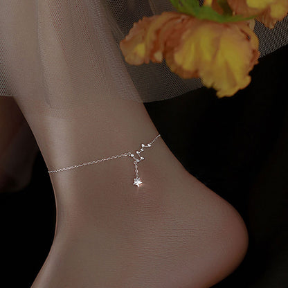 925 silver zircon polaris big dipper thin chain bracelet anklets Set of 10