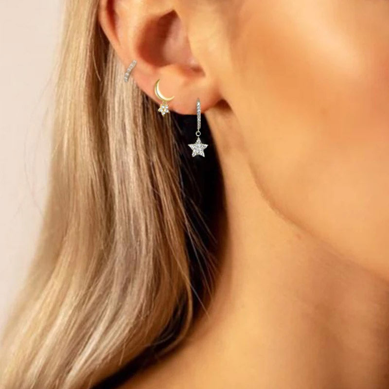 925 silver celestial pavé star hoop earrings (5 pairs)