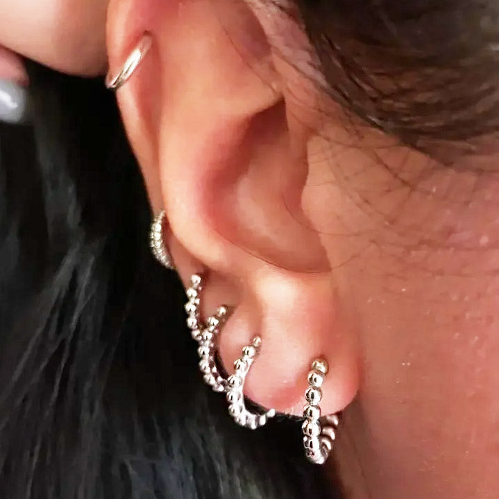 Pendientes de aro con cuentas redondas de plata de ley 925 (10 pares)