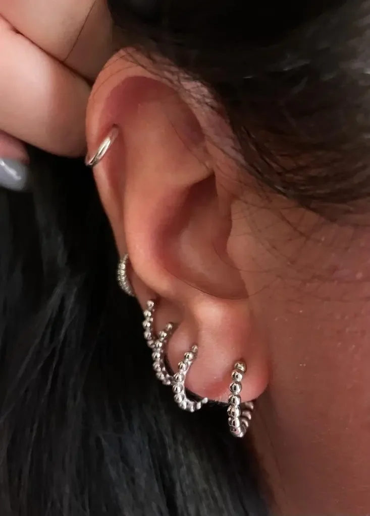 Pendientes de aro con cuentas redondas de plata de ley 925 (10 pares)