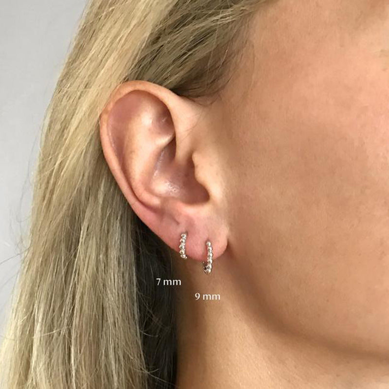 Pendientes de aro con cuentas redondas de plata de ley 925 (10 pares)