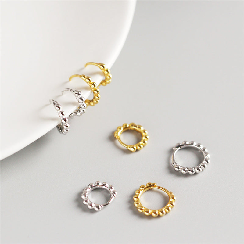 925 sterling silver round bead hoop earrings (5 pair)