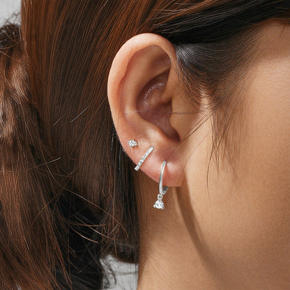 Set de pendientes y aro con circonitas en plata de ley 925 (10 pares)