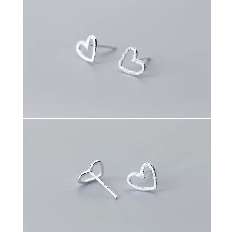 Boucles d'oreilles puces petits cœurs creux en argent sterling 925 (10 paires)