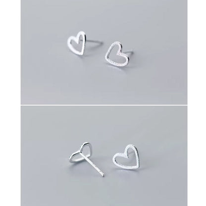 Boucles d'oreilles puces petits cœurs creux en argent sterling 925 (10 paires)