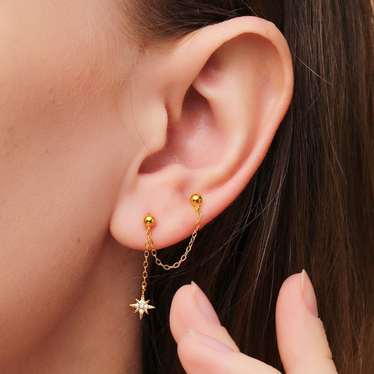 925 sterling silver chain swing star pendant earrings (10 pcs)