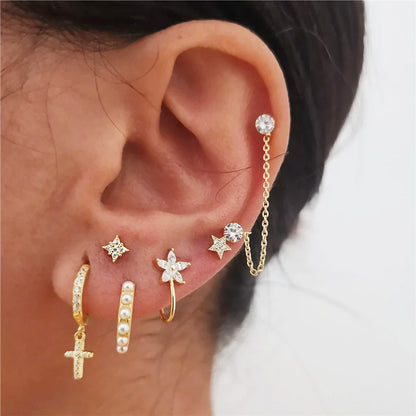 Pendientes con forma de estrella octagrama de plata de ley 925 (10 pares)