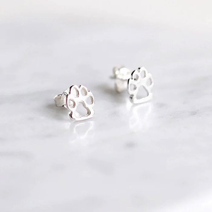 925 sterling silver simple dog cat paw stud earrings (5 pairs)