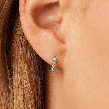 Boucles d'oreilles créoles huggie classiques turquoise en argent sterling 925 (10 paires)