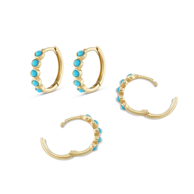 Boucles d'oreilles créoles huggie classiques turquoise en argent sterling 925 (10 paires)