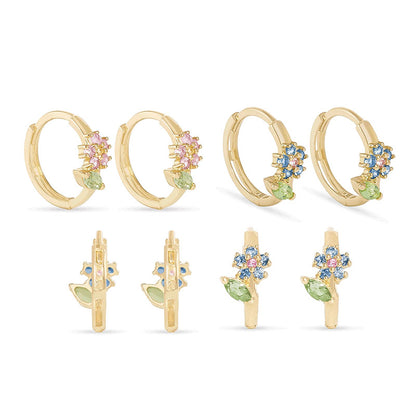 925 sterling silver cubic zircon flower hoop earrings (5 pairs)