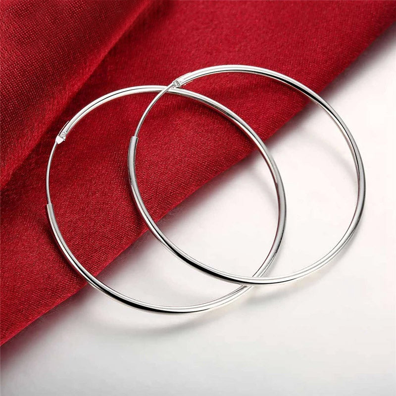 925 sterling silver 50mm circle big hoop earrings (5 pairs)