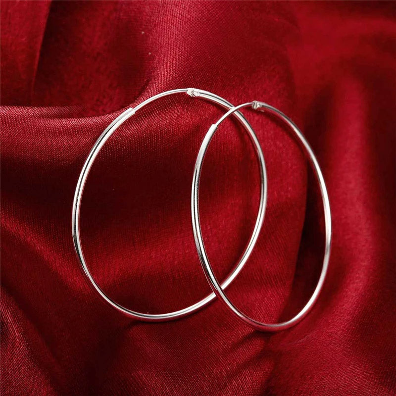 Boucles d'oreilles créoles cercle 50 mm en argent sterling 925 (10 paires)