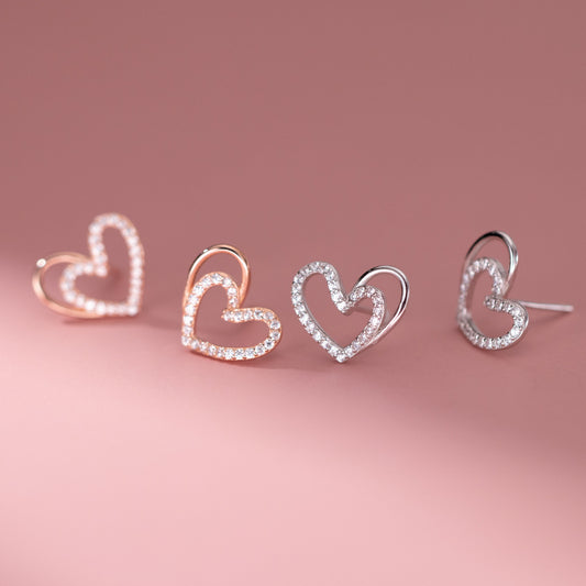 925 silver hollow out heart stud earrings (5 pairs)