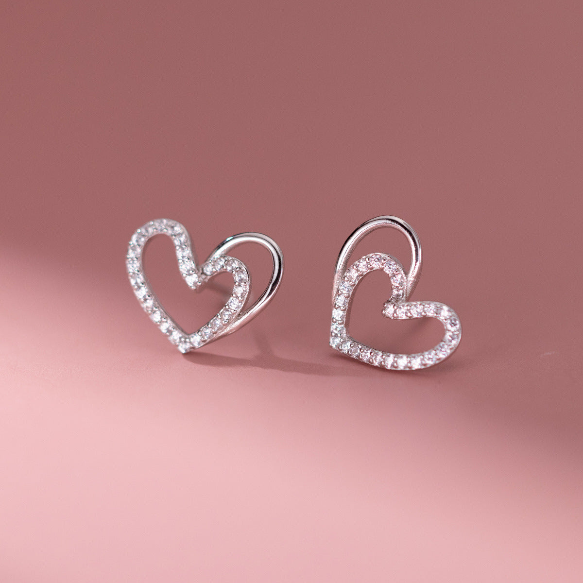 925 silver hollow out heart stud earrings (5 pairs)