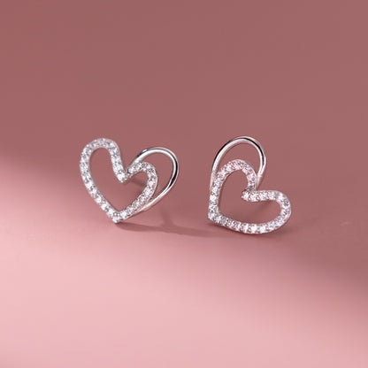 925 silver hollow out heart stud earrings (5 pairs)