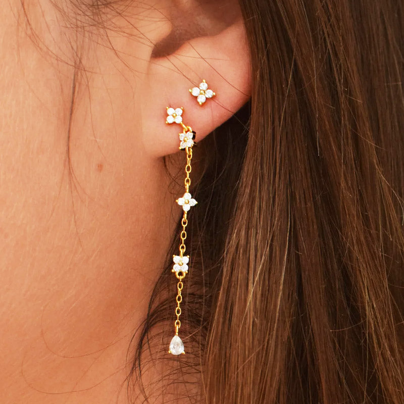 Pendientes largos con borlas y flores de plata de ley 925 (10 pares)