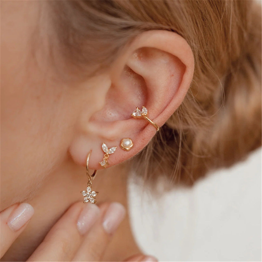 Pendientes de clip minimalistas con circonitas en plata de ley 925 (10 piezas)