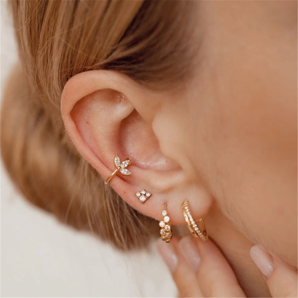 Pendientes de clip minimalistas con circonitas en plata de ley 925 (10 piezas)