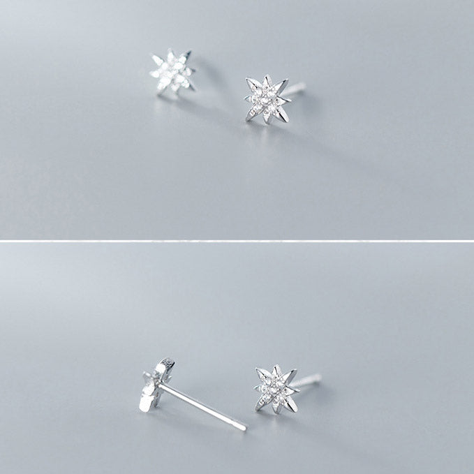 Aretes mini starburst con circonitas cúbicas de plata de ley 925 (10 pares)