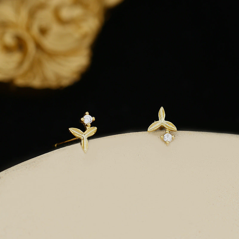 silver 925 tiny zircon flower stud earrings  (5 pairs)