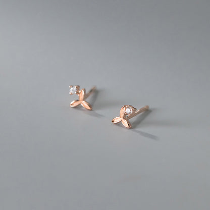 Pendientes pequeños con forma de flor de circonita de plata 925 (10 pares)