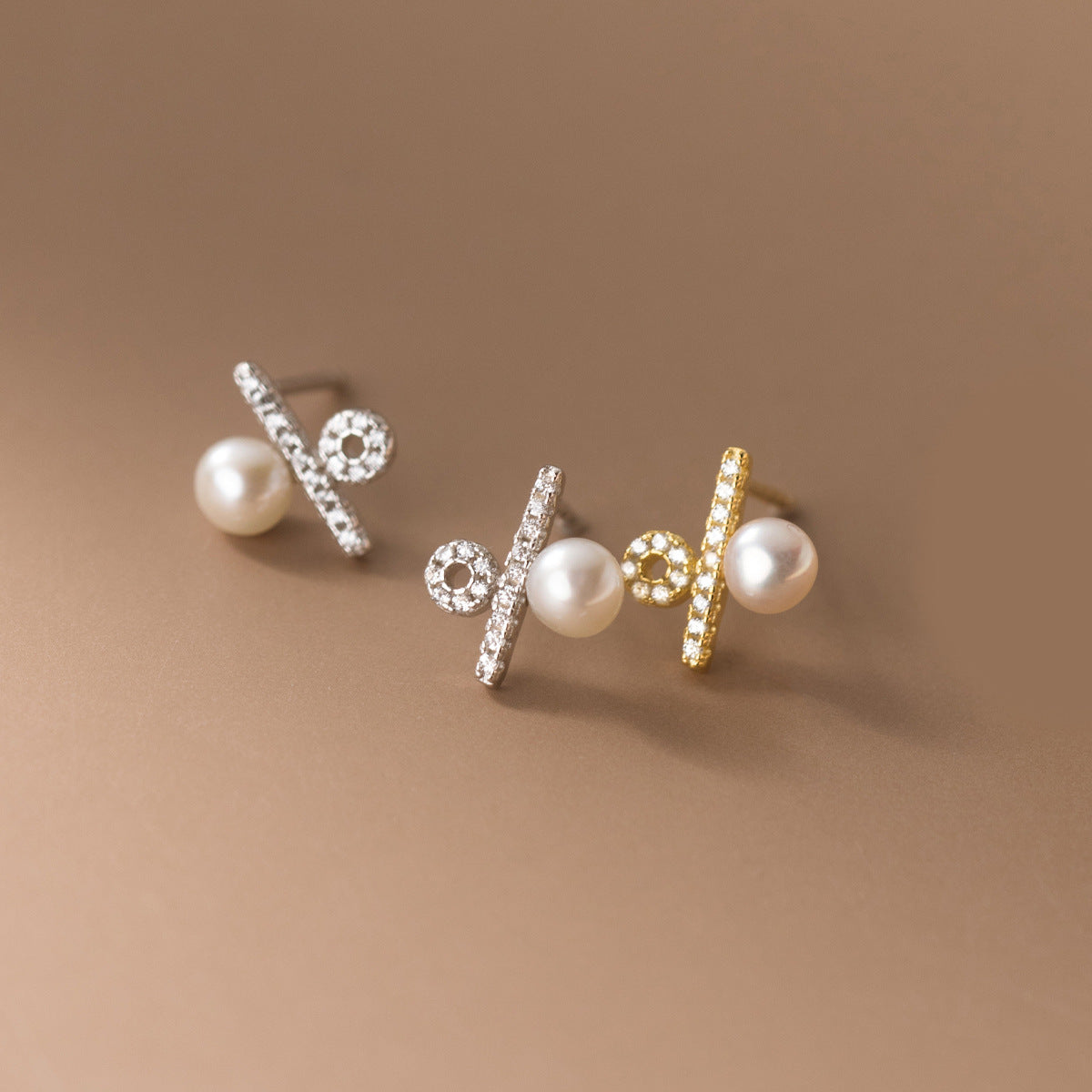 silver 925 cz percentage symbol pearl stud earrings (5 pairs)